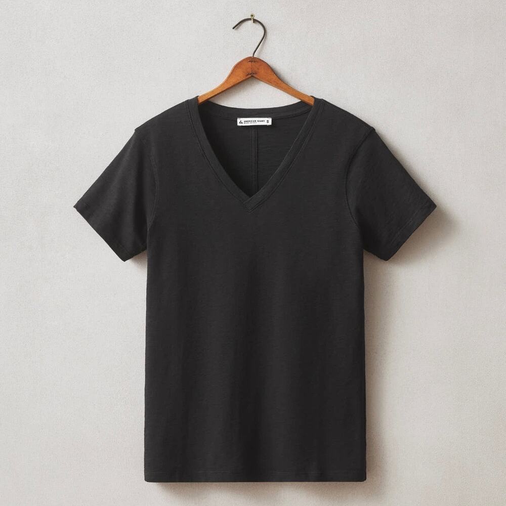 NWOT American Giant Premium Slub V-Neck Short Sleeve Tee Women's XL Black